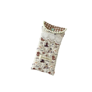 Quilted soft fabric eyeglasses storage pouch with puppy pattern and lace trim