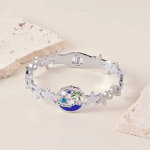 Bracelet étoile en acier inoxydable avec charme émaillé tropical océan et palmier