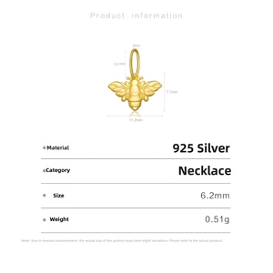 Detailed size chart of S925 sterling silver honey bee pendant with precise dimensions