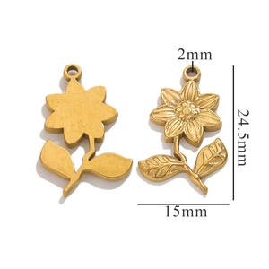 Detailed size specifications of a gold rose pendant for DIY jewelry making and crafts