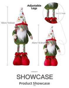 Detail of retractable Christmas gnome legs adjusting height from 43cm to 50cm