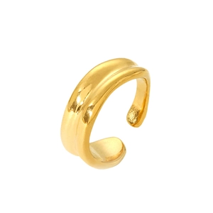 Minimalist 18K gold plated stainless steel open ring with double-layered wavy texture