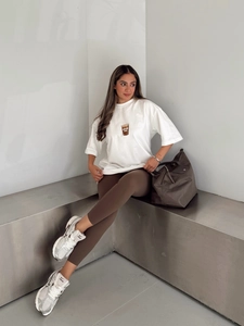 T-Shirt Femme Mélange De Coton Imprimé Lettres Épaules Tombantes Oversize Décontracté Été Streetwear Col Rond Manches Courtes