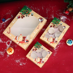 Christmas cupcake boxes with clear windows in three sizes with festive holiday patterns