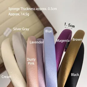 Colorful set of 1.5cm satin sponge headbands in eight elegant shades for women