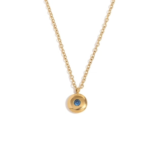18K gold plated necklace with a round pendant featuring a vibrant blue zircon stone