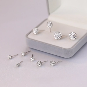 S925 Sterling Silver ball stud earrings with micro-set zircon in various sizes