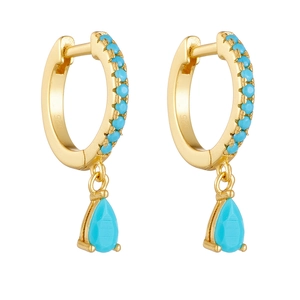 Elegant S925 sterling silver gold earrings with turquoise water drop pendants