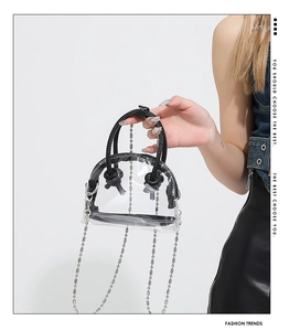 Sac à main transparent en PU avec poignées en cuir noir et bandoulière chaîne
