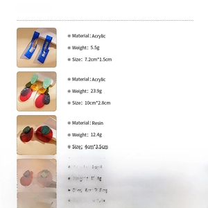 Detailed size and weight specs for acrylic and resin teardrop geometric earrings