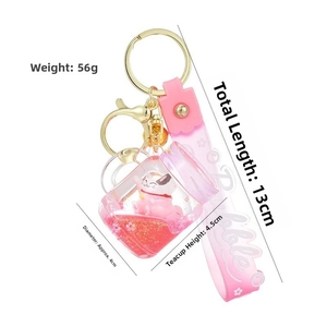 Pink lucky cat liquid keychain dimensions 13cm length and 56g weight specifications