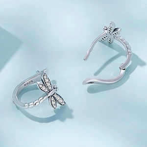 Elegant S925 sterling silver dragonfly earrings with diamond-encrusted wings