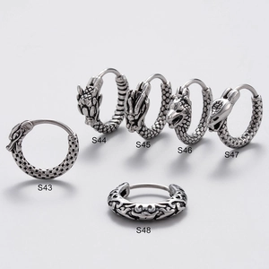 Vintage Punk Animal Head Hoop Earrings Stainless Steel Dragon Snake Wolf Totem Fashion Jewelry For Men