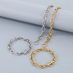 Minimalistische O-Kette Halskette Mit OT-Verschluss 304 Edelstahl Geometrische Glieder Punk Schmuck Unisex