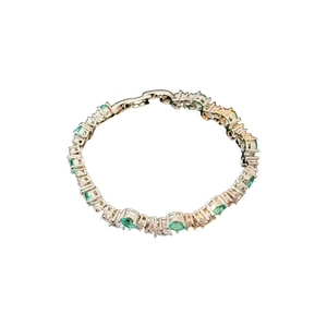 Silver bracelet with emerald green zircon and fine diamonds featuring a secure folding clasp