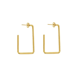 Golden rectangular geometric stainless steel earrings with butterfly backings