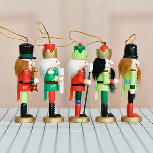 Set of 5 wooden 13cm Christmas nutcracker soldier hanging ornaments for holiday decor