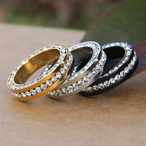 6mm stainless steel couple rings set in gold, silver, and black with double row pavé stones