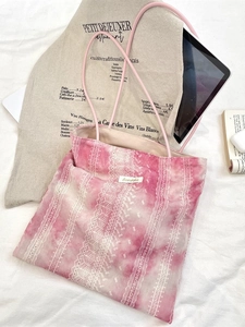 Pink tie-dye lace shoulder bag with large capacity and stylish chic vacation aesthetic