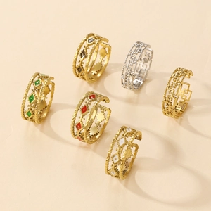 Chic hollow titanium steel rings with colorful enamel geometric designs for women