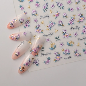 Luxurious gold stamping flower nail stickers with floral patterns and English text