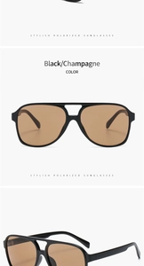 Dettagli di occhiali da sole aviator neri classici con lenti polarizzate color champagne