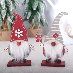 Nordic wooden Santa Claus desktop ornaments with red and grey felt hats for Christmas decor