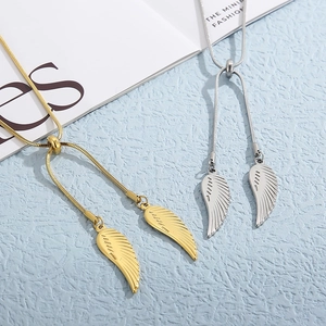 Elegant angel wing pendant necklaces in gold and silver finish with adjustable snake chain