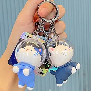 Cartoon Space Cat Astronaut And Pixel Bear Keychain Silicone PVC Pendant With Transparent Helmet For Backpack Decor