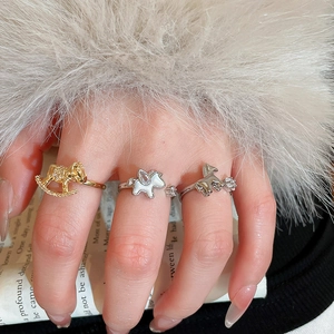 Rocking Horse Adjustable Open Ring Copper Zircon Star Animal Dainty Jewelry Gift For Women