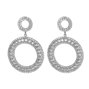 Boucles d'oreilles géométriques rondes avec strass brillants et double cercle argenté