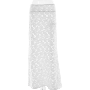 Elegant white lace maxi skirt with floral patterns in a high-waisted slim fit style