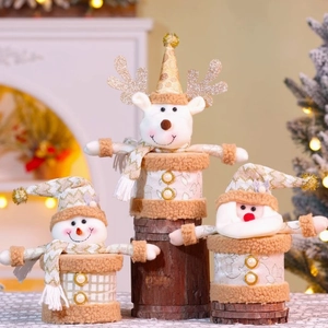 Barattolo Di Caramelle Di Natale Scatola Regalo Babbo Natale Pupazzo Di Neve Renna Peluche Tessuto Quadri Oro Contenitore Decorazione