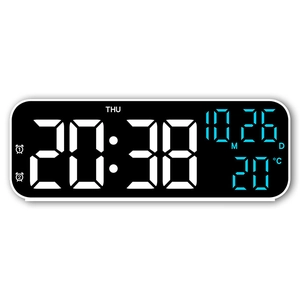 9-inch digital LED alarm clock with large display showing time, date, and temperature