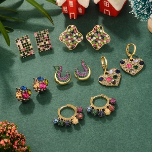 Boucles d'Oreilles Clous Vintage en Alliage avec Strass Multicolores et Tige en Argent Sterling 925 Bijoux Cœur Noël pour Femme