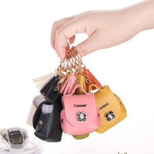 Mini Bag Shape Keychain PU Leather Earphone Case Storage Bag Charm With Tassel Flower Decor Fashionable Women Gift