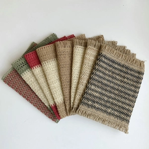 Handmade Woven Placemats Paper Rope Jute Table Mats Heat Resistant Tassel Christmas Decor Farmhouse Boho Dining Decoration