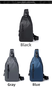 Drei Herren Brusttaschen in Schwarz, Grau und Blau mit praktischem USB-Ladeanschluss