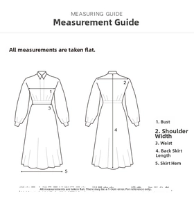 Detailed size chart guide for long-sleeve dress showing flat measurement points