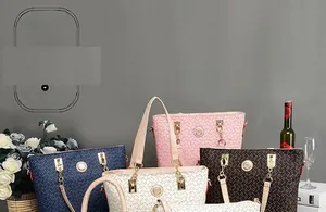 Detailed set of four textured tote bags in various colors with matching pouches