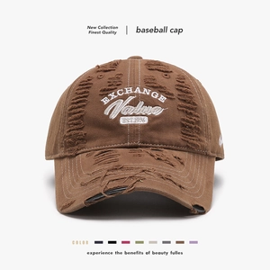 Distressed Baseball Cap Pure Cotton Soft Top Letter Embroidery Vintage Retro Style Adjustable Sun Hat For Men And Women