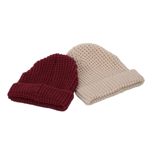 Solid color warm waffle knit beanies in burgundy and beige for winter season