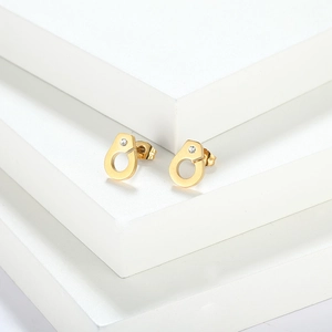 Fashionable gold handcuff stud earrings with cubic zirconia minimalist jewelry