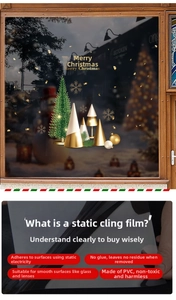 Close-up of static PVC Christmas tree stickers showing transparency and easy application