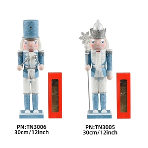 30cm light blue glitter wooden nutcracker king and drummer figures in gift boxes