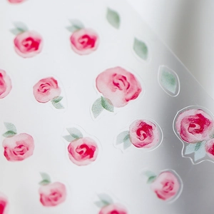 Japanese style thin matte red rose flower nail stickers with waterproof adhesive backing