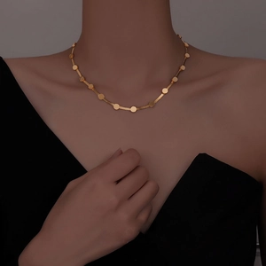 Minimalist Flat Snake Chain Necklace And Bracelet Round Disc Charms 316L Stainless Steel Gold Plated Light Luxury Jewelry