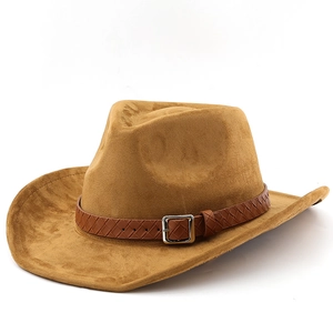 Classic brown suede wool jazz fedora hat with wide brim and braided leather band