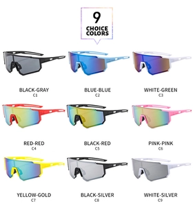 Grid display showing 9 color variations of rimless retro cycling sports sunglasses