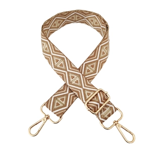 Bohemian geometric diamond wide shoulder strap with gold-tone hardware and adjustable buckle